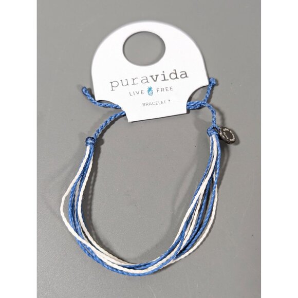 Puravida Blue White Cord Bracelet Adjustable Beachy Coastal Surfer Boho NEW - Picture 5 of 5